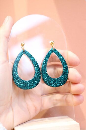 Boucles d'oreilles goutte paillettes emeraude 3