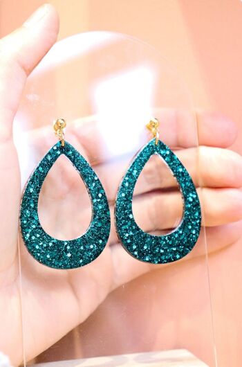 Boucles d'oreilles goutte paillettes emeraude 4