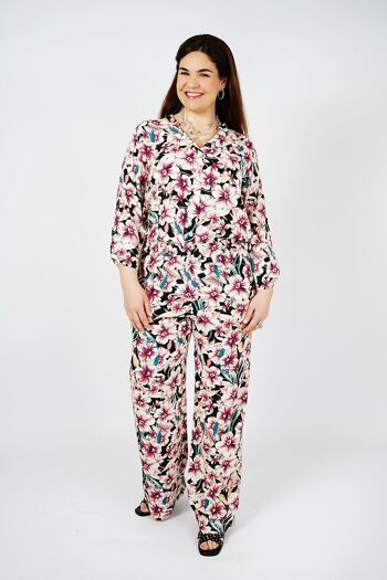 PANTALON NOIR FLUIDE IMPRIMÉ FLORAUX - NIFLORA NOIR 1