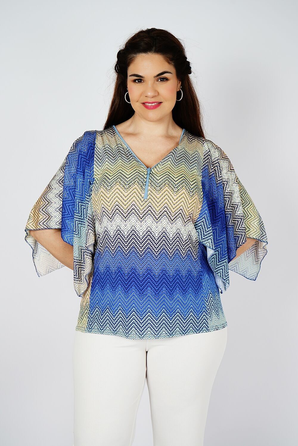 TOP BLU CON SCOLLO ZIP - AGATA BLU