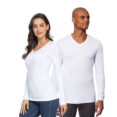 T-shirts White Code à manches longues et col en V pour hommes et femmes