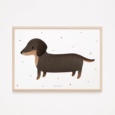 Póster perro salchicha - lindo estampado de perro salchicha impresión de la habitación de los niños perro salchicha