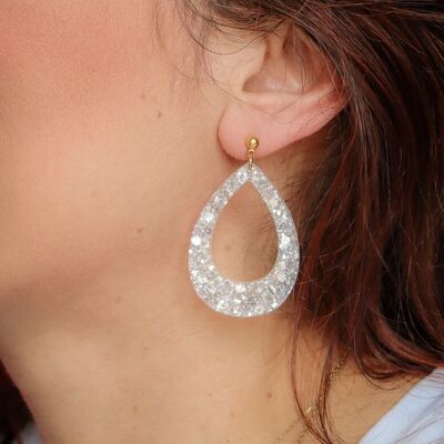 Glacier White glitter drop earrings