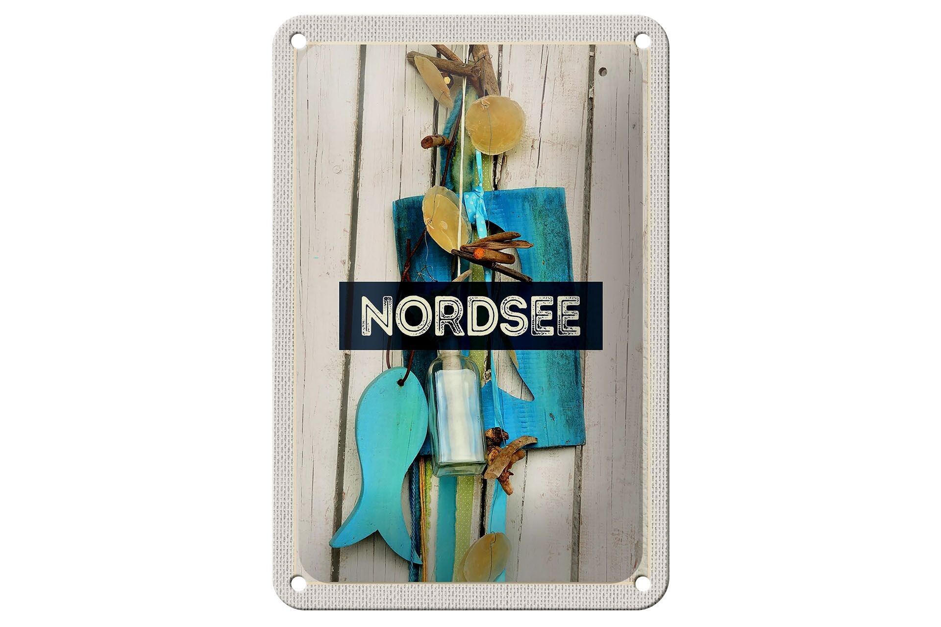 Targa in metallo da viaggio 12x18 cm ciondolo pesce del Mare del Nord effetto legno decorazione