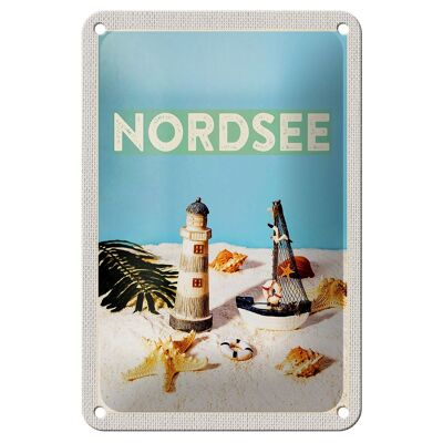 Blechschild Reise 12x18cm Nordsee Leuchtturm Strand Seestern Schild