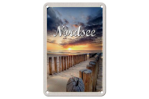 Blechschild Reise 12x18cm Nordsee Strand Sonnenuntergang Abend Schild