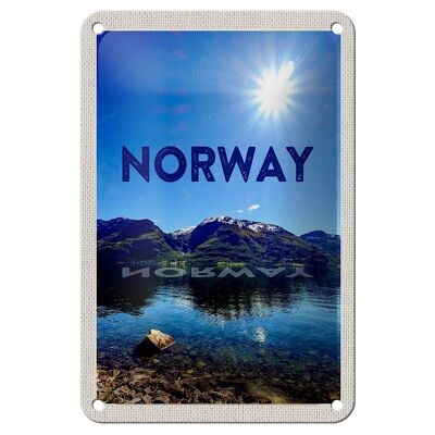Cartel de chapa de viaje, 12x18cm, Noruega, mar, playa, Europa, montañas