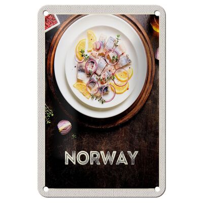 Blechschild Reise 12x18cm Norwegen Fischgerichte Zitrone Zwiebel Schild