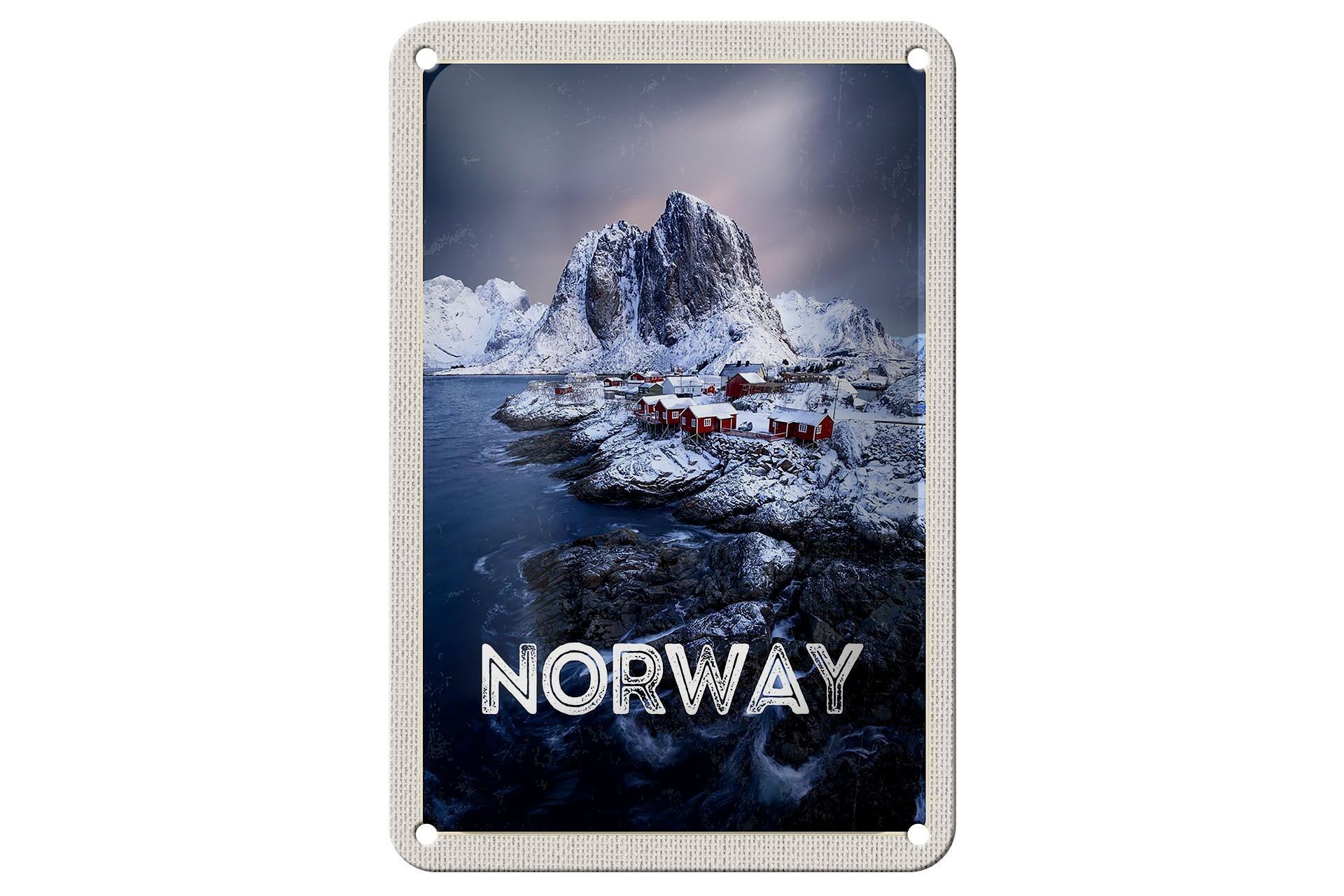 Blechschild Reise 12x18cm Norwegen Winterzeit Frost Kälte Meer Schild
