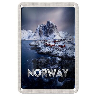 Blechschild Reise 12x18cm Norwegen Winterzeit Frost Kälte Meer Schild