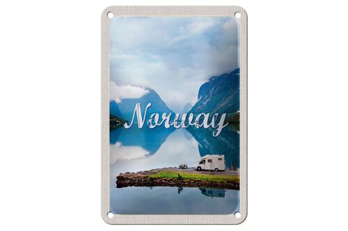 Blechschild Reise 12x18cm Norwegen Camping Meer Reise Natur Schild