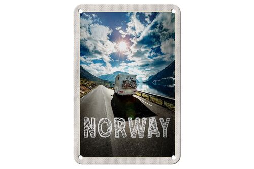 Blechschild Reise 12x18cm Norwegen Campingreise Fahrrad Meer Schild