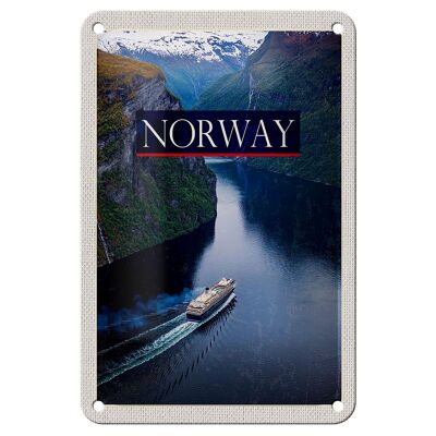 Cartel de chapa de viaje, 12x18cm, Noruega, crucero, viaje, mar, montañas, cartel