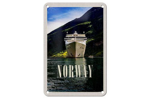 Blechschild Reise 12x18cm Norwegen Yacht Gebirge Meer Natur Schild