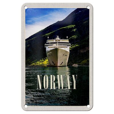 Blechschild Reise 12x18cm Norwegen Yacht Gebirge Meer Natur Schild