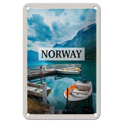 Blechschild Reise 12x18cm Norwegen Boot Insel Urlaub Trip Dekoration