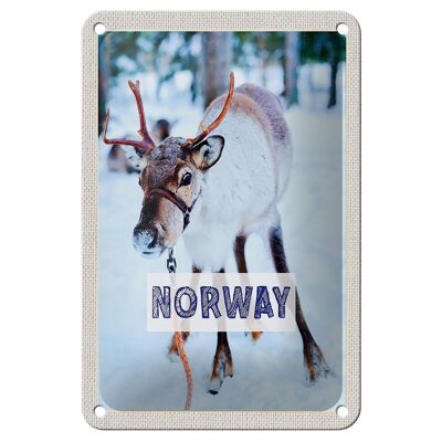 Letrero de chapa de viaje, 12x18cm, ciervo noruego, invierno, señal de nieve