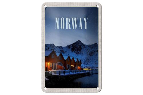 Blechschild Reise 12x18cm Norwegen Winter Schnee Urlaubsort Schild