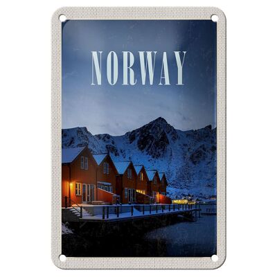 Letrero de chapa de viaje, 12x18cm, Noruega, invierno, nieve, vacaciones, destino