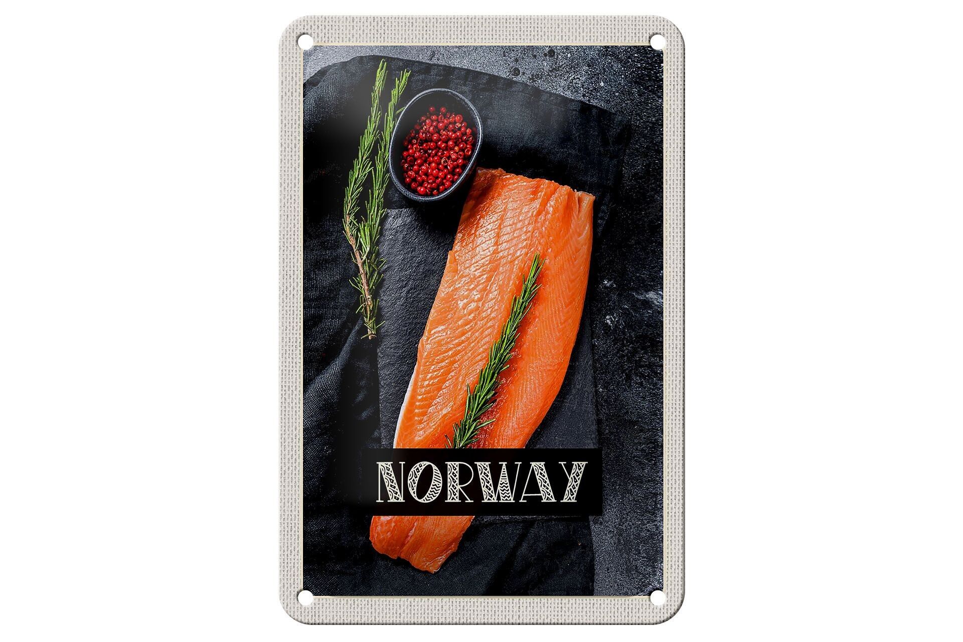 Targa in metallo da viaggio 12x18 cm Norvegia Delicacy Salmone Timo