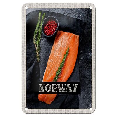 Cartel de chapa de viaje, 12x18cm, Noruega, delicadeza, salmón, tomillo