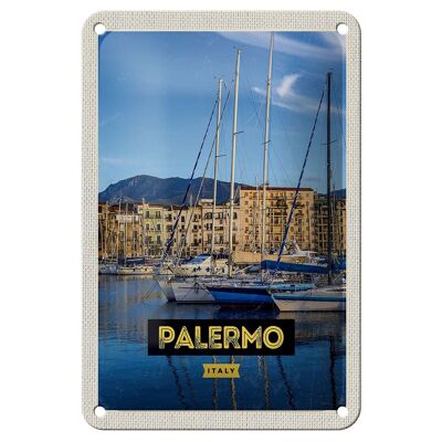 Targa in metallo da viaggio 12x18 cm Palermo Italia Mare Barche Decorazione