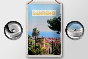 Panneau de voyage en étain, 12x18cm, Sanremo, italie, soleil, été 2