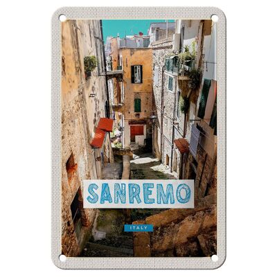 Cartel de chapa de viaje, 12x18cm, Sanremo, Italia, casco antiguo, cartel de edificio