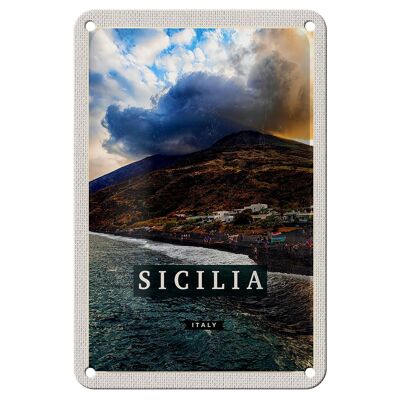 Blechschild Reise 12x18cm Sizilien Strand Meer Urlaubsort Trip Schild