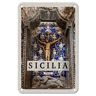 Blechschild Reise 12x18cm Sizilien Italien Christi Jesus am Kreuz Schild