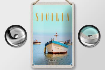Panneau de voyage en étain, 12x18cm, sicile, italie, bateau, rivage, plage, mer 2