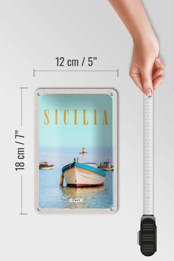 Panneau de voyage en étain, 12x18cm, sicile, italie, bateau, rivage, plage, mer 5