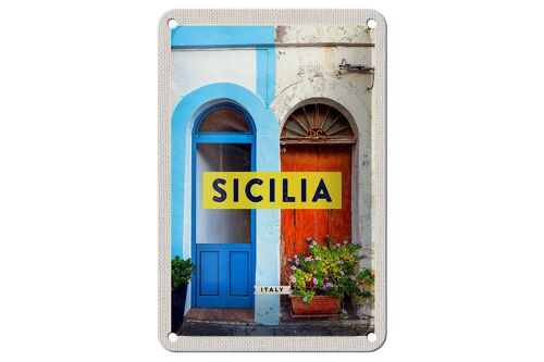Blechschild Reise 12x18cm Sizilien Architektur Mittelalter Blume Schild