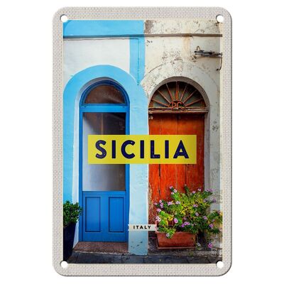 Tin sign travel 12x18cm Sicily architecture Middle Ages flower sign