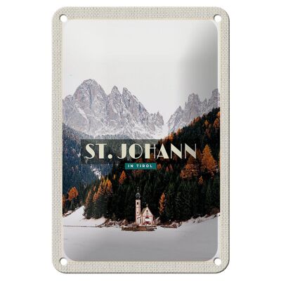 Plaque en étain voyage 12x18cm pcs. Panneau d'hiver de la forêt de neige Johann in Tirol