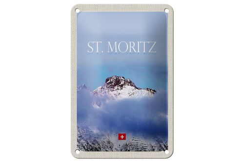 Blechschild Reise 12x18cm St. Moritz Aussicht auf Berg Spitze Schild