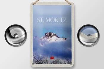 Plaque en étain voyage 12x18cm pcs. Vue de Moritz sur le panneau du sommet de la montagne 2