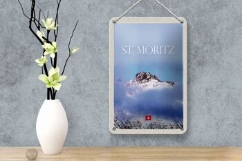 Plaque en étain voyage 12x18cm pcs. Vue de Moritz sur le panneau du sommet de la montagne 4