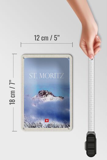 Plaque en étain voyage 12x18cm pcs. Vue de Moritz sur le panneau du sommet de la montagne 5