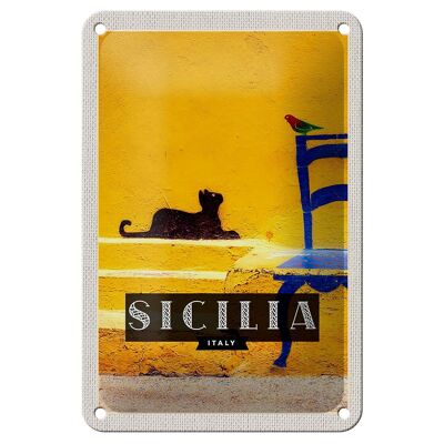 Blechschild Reise 12x18 Sizilien Italien malerisches Bild Katze Schild