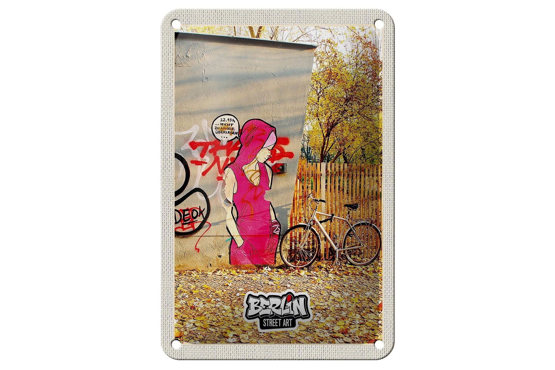 Blechschild Reise 12x18cm Berlin Street Art Kunst Gemälde rosa Schild