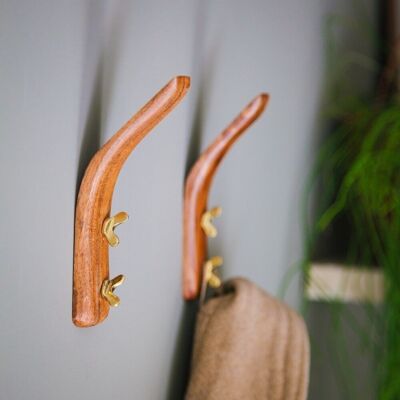 Coat Hook wood and brass