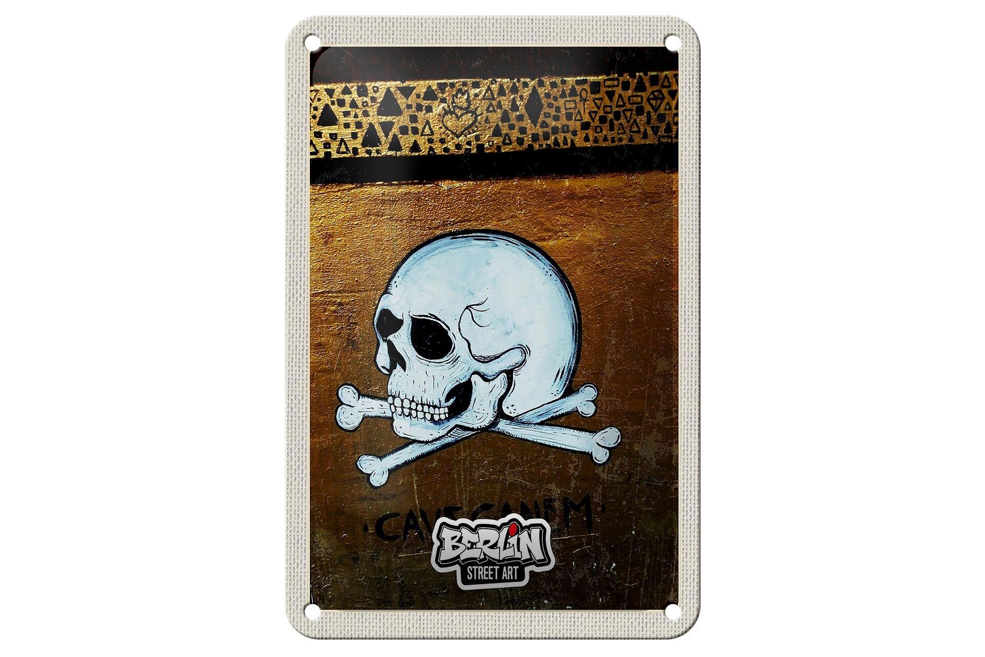 Blechschild Reise 12x18cm Berlin Graffiti Totenkopf Street Art Schild