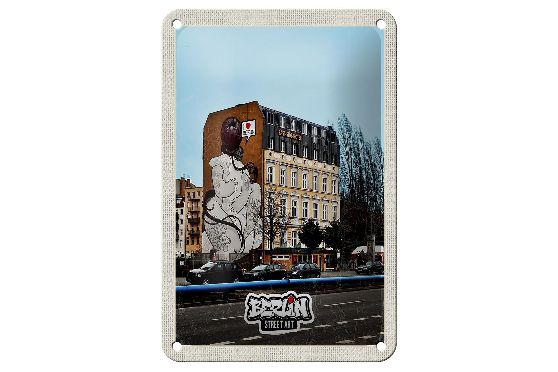 Blechschild Reise 12x18cm Berlin Zusammenhalt Graffiti Schild Kurztrip