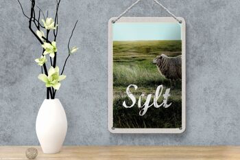 Signe en étain de voyage 12x18cm, décoration de mouton de prairie de vacances sur l'île de Sylt 4