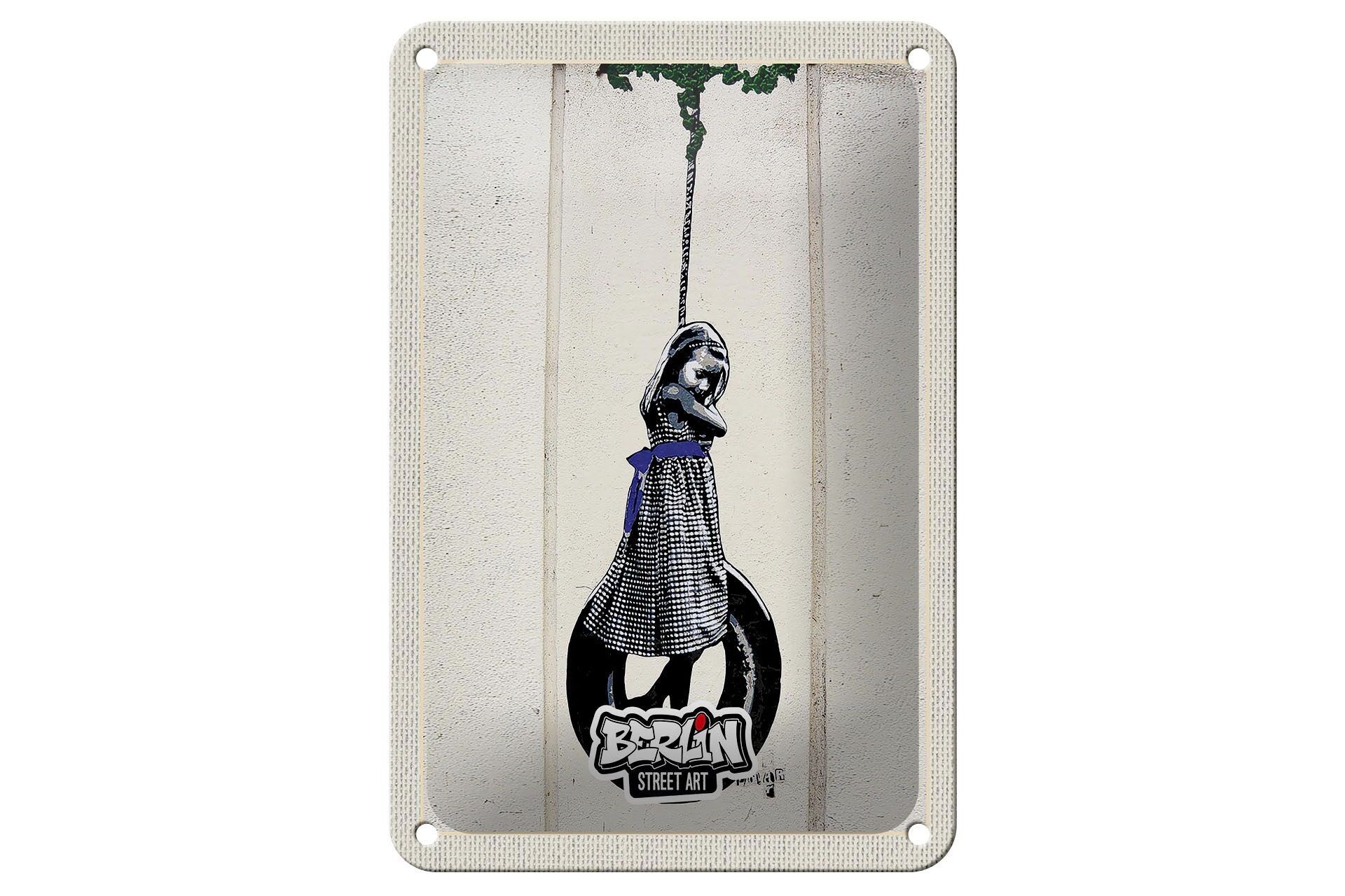 Blechschild Reise 12x18cm Berlin Street Art schwarz weiß Kunst Schild