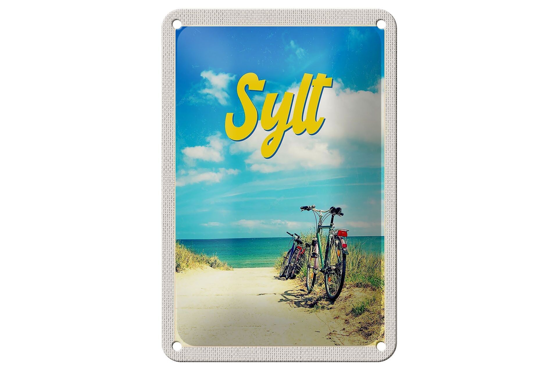 Targa in metallo da viaggio 12x18 cm Sylt Beach Sea Sand Summer Bicycle Sign