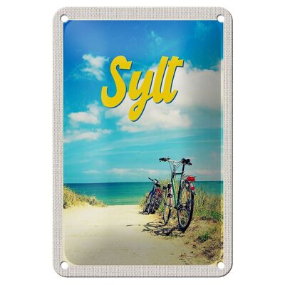 Cartel de chapa de viaje, 12x18cm, Sylt, playa, mar, arena, verano, señal de bicicleta