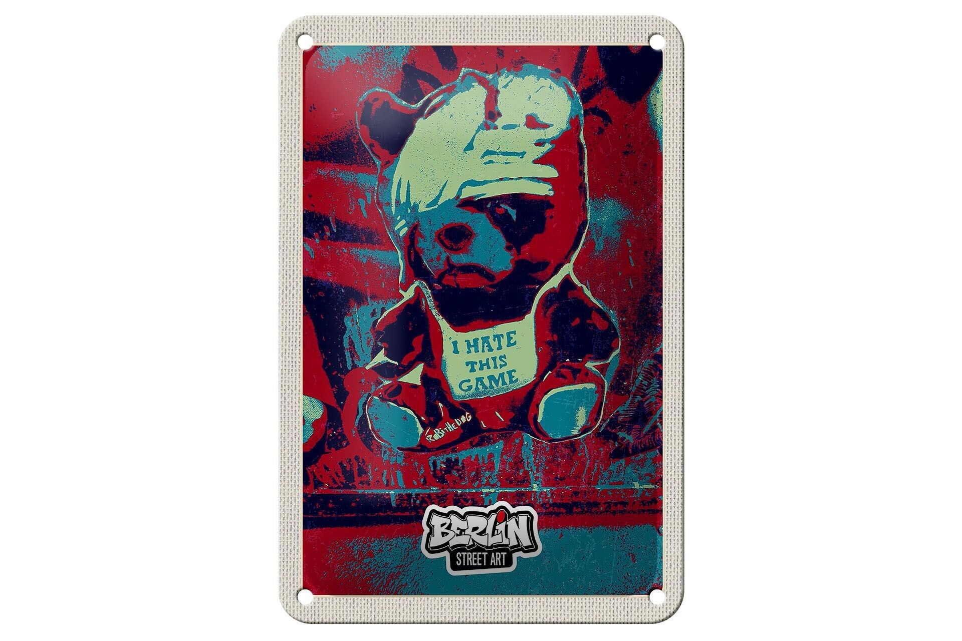 Blechschild Reise 12x18cm Berlin Graffiti I hate this Game Kunst Schild