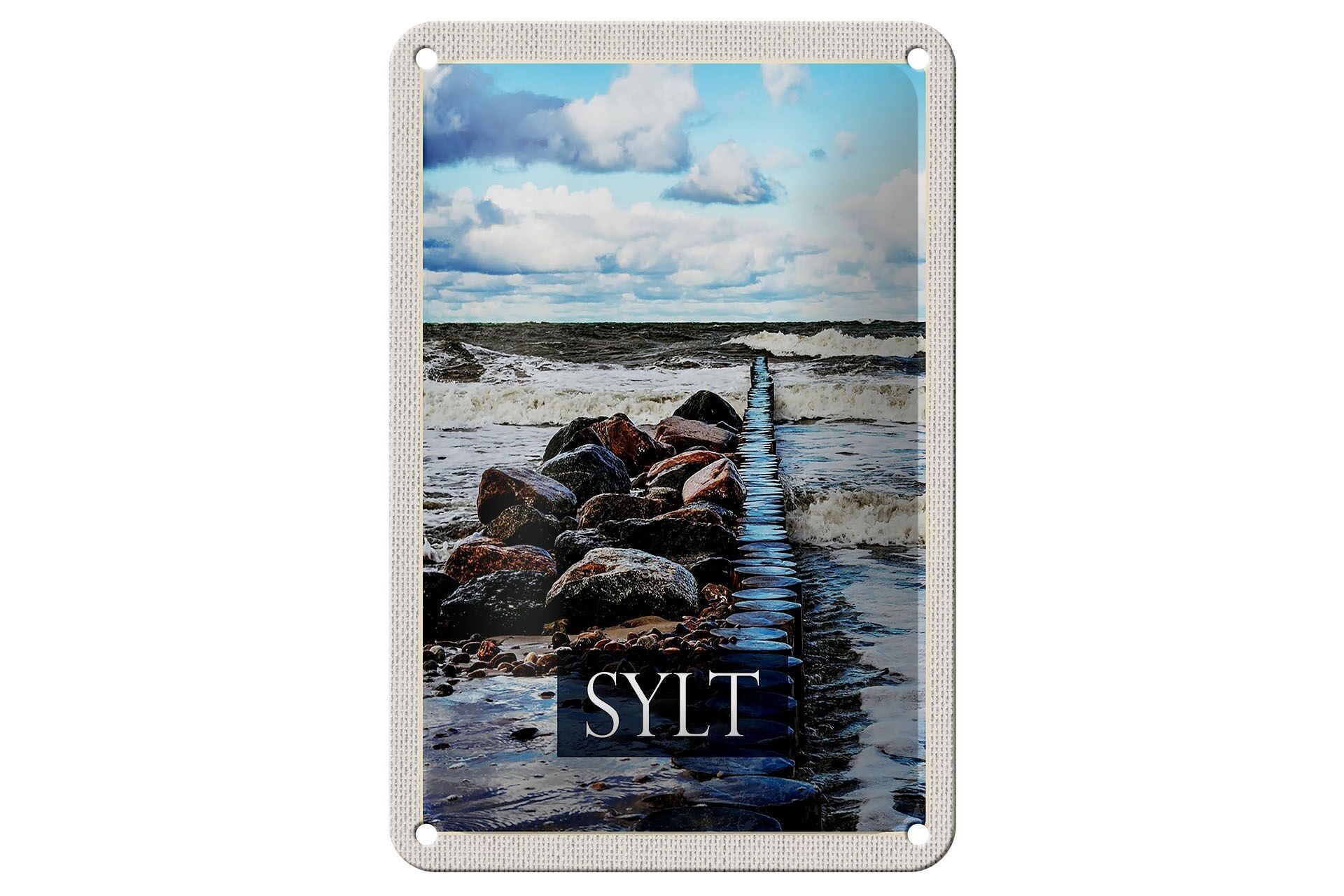 Targa in metallo da viaggio 12x18 cm Sylt island beach sea sea flusso e riflusso